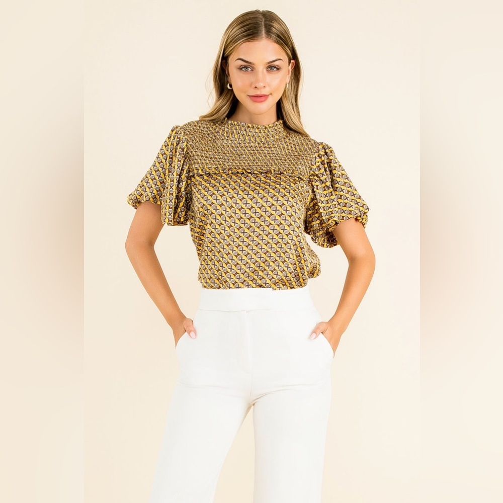 THML Gold and Black Geometric Blouse
